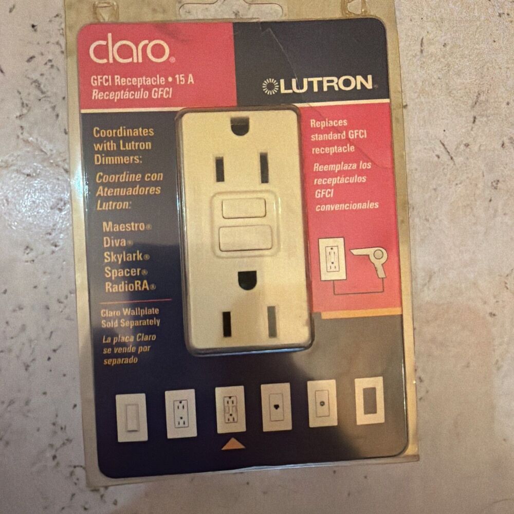 New Lutron Claro 15A GFCI Receptacle Duplex Outlet Almond GFR5252ALM NOS